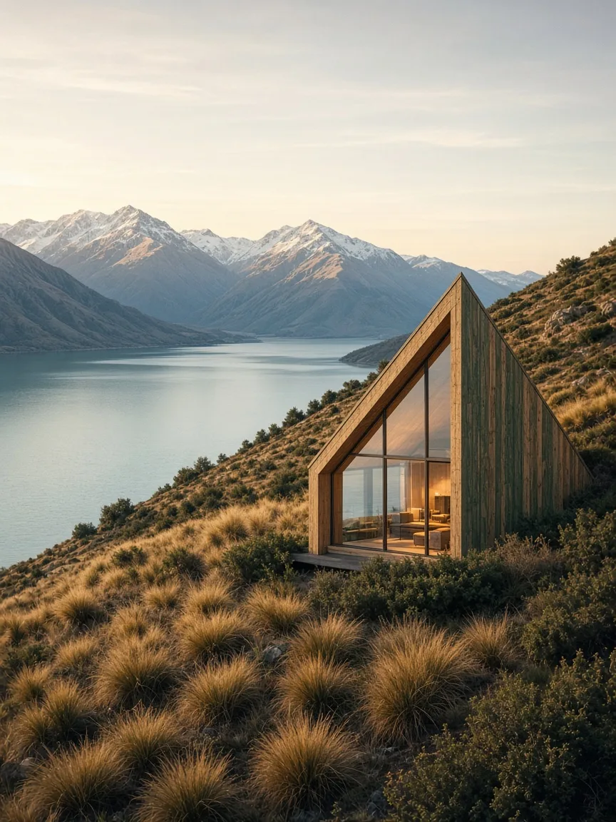 Alpine Hideaway, A timber A-frame on the tussock, with the lake at your feet